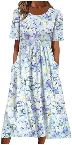 Vestido de verão adhowbew para mulheres vestidos de praia floral casual de manga curta, tamanho o vestido de férias pescoço