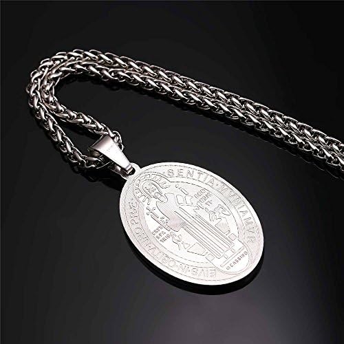 U7 Saint Benedict Medal Colar 18K Gold ou 316L Aço inoxidável Cristão Sacramental Medalha Darra de Proteção Mal Jóias Católicas Presente para homens Mulheres, personalizáveis