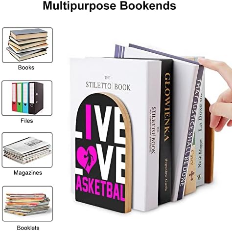 Live Love Basketball Wood Decorativo Livros Livros não esquisitos End para prateleiras 1 par 7 x 5 polegadas