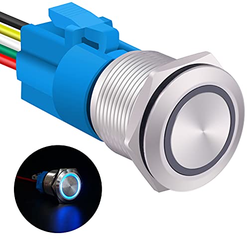 Weideer 19mm Butching Butching interruptor METAL 12V Anel azul LED de 5 pinos Spdt On/Off Butchet com plugue de soquete