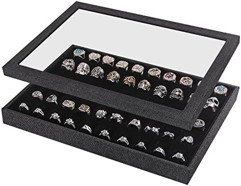 Julysky 5 PCs/Conjunto de jóias empilháveis ​​Bandejas de jóias com tampa de vidro, 100 slots anel de anel, exibições de