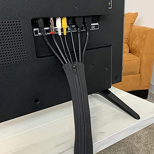 Manga de cabo com zíper por armazenamento de embrulho - 24 x 4 preto - organizador de cordão e protetor de cabo para mesa, computador,