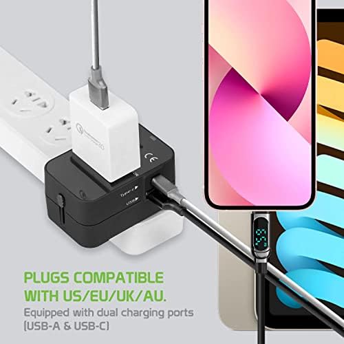 Viagem USB Plus International Power Adapter Compatível com Garmin Etrex 10 para energia mundial para 3 dispositivos USB TypeC,