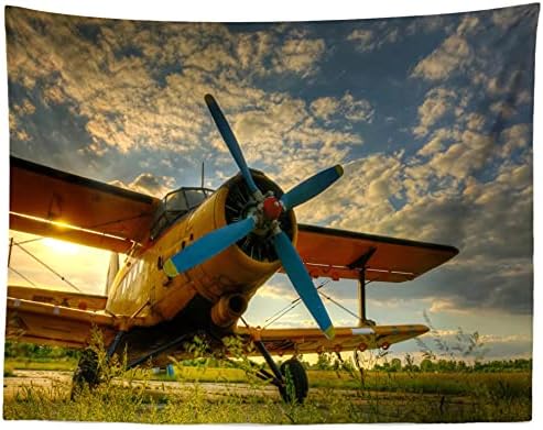 Loccor 15x10ft Fabric Aircraft Backdrop Vintage Biplane Airplane Pictures Wall Hanging Tapestry Fight Pilot Party Decoration Tik Tok