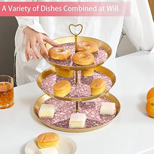 Lantejoulas de ouro rosa de cupcakes de 3 camadas no servidor de comida rosa exibição de stand stand frutas de sobremesa decoração