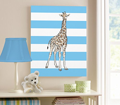 Decoração moderna de berçário de girafa esticada - adorável e exclusivo animal listrado Safari Wall Art Design - Memorable Baby Gift Idea - madeira da estrutura de madeira - Pronto para pendurar 20x24