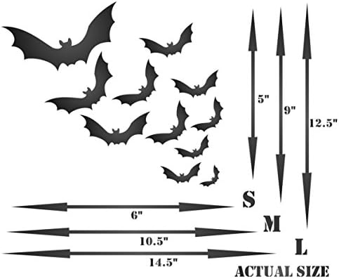 Morcegos de Halloween estêncil 14,5 x 12,5 polegadas - Estomncos de bolsa de porta de parede assustadores do Halloween para modelo