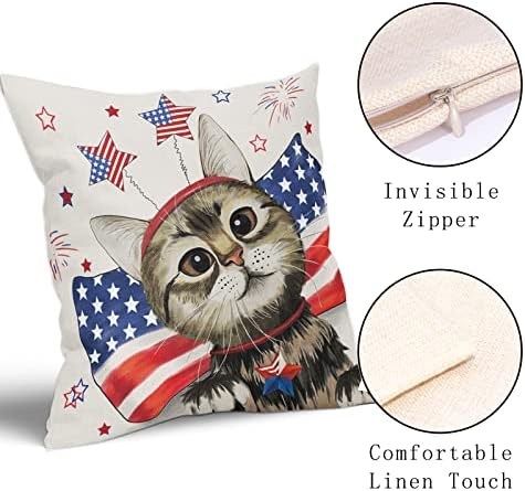 4 de julho Meow Cat travesseiro Capas 18x18 em Patriotic American Star