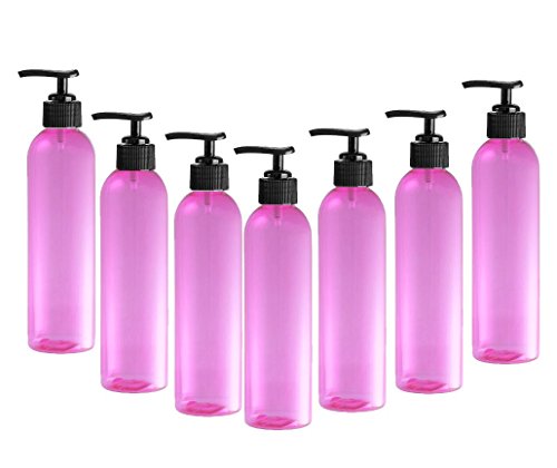 Grand Parfums 8 oz Plastic Plastic Pet Recarregável garrafas de cosmo com dispensadores de bomba de loção preta; Para loções, shampoo, condições, produtos de limpeza, aromaterapia