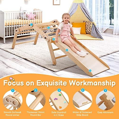 Dripex Pikler Triangle Climber Conjunto, X-Large e Flor de Climagem Pesada com mais de 20 modos de jogo, Toy Premium Early Learning Montessori para 2-3 crianças brincam juntas, andando de bicicleta por anos