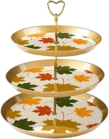 Torre de sobremesa de exibição de cupcakes, plástico de 3 pastelaria em camadas de porção de ouro, bordo de outono folhas de
