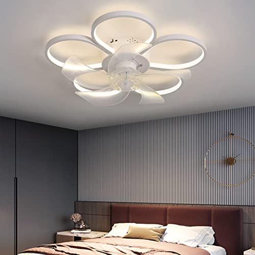 Trems de teto de Fehun com lâmpadas, lustre de flor silencioso com fã de design criativo de fãs para ventilador de teto de quarto de