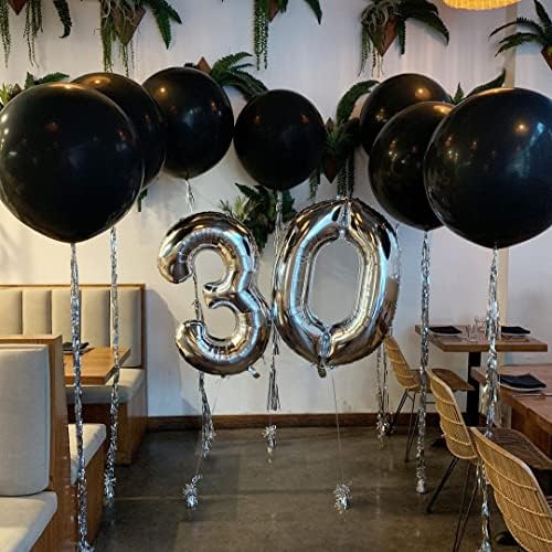 Balões pretos de tcwlyfc 18 polegadas, 30pcs grandes balões de látex preto redondos, balão de hélio grande para festas, aniversário, formatura, casamento, decorações de temas de aniversário com cola e fita