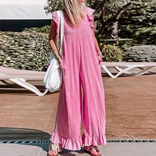 macacões hopolsy para mulheres folggy Deep V Neck Ruffled Large Levesuit Summer Summer Casual Sexy Songeless Solid Color Playshit