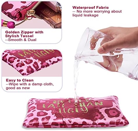 Bolsa de maquiagem Woomada para mulheres, sacos de cosméticos portáteis à prova d'água （Leopardo rosa （embreagem） fundo
