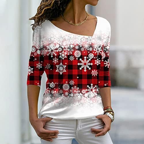 Moda de outono feminina Casual Snow Lattice Vermol Vermelho Impressão de Natal Top Top Top Vescússico Camisa Hosices Tops e