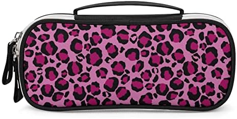 Impressão de leopardo rosa de alta capacidade caneta portátil portátil transportar bolsa de armazenamento de caneta com zíper com zíper