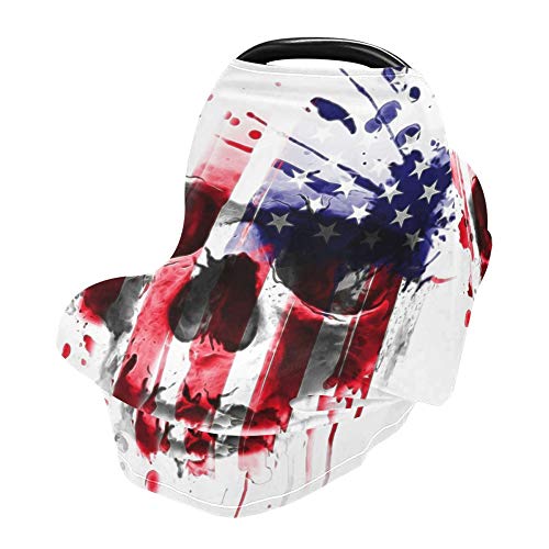 Yyzzh American Flag Paint Splash Skull Day of the Dead USA Design Extroduto Capa de assento de bebê de bebê Capas de enfermagem infantil Capas de amamentação Cover de amamentação Lenço de inverno à prova de vento respirável para meninos meninas