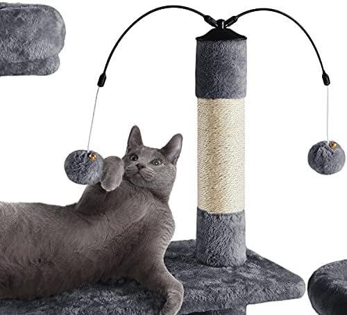 Yaheetech Multi-Level Cat Tree Tower para gatos internos, condomínio de gatos com postes de arranhões, mobília de gatos Centro, poleiro de pelúcia, árvore de gato rotatável para gatinhos/gato grande, cinza escuro