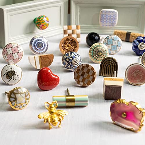 Pacote artesanal de Índia de 25 peças, botões de armário de cerâmica Conjunto de guarda -roupa turquesa puxa vocalforlocal
