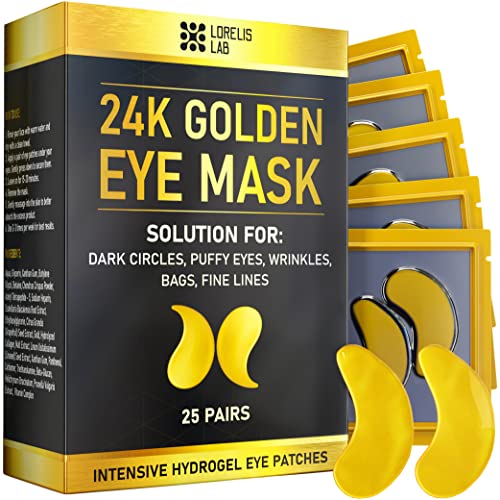 24k Gold Under Oche Máscara - 25 pares para olhos inchados, círculos escuros, sacos oculares, inchaço com colágeno e