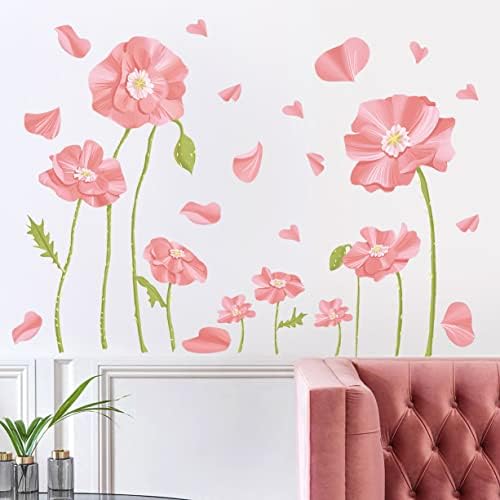 RW-96094 Decalques de parede de flores rosa gigantes 3D Esquecimentos de parede floral de floral Diy Removável Romântico Pétalas de aquarela Plantas de folhas verdes Decoração de arte da parede para crianças Decoração do quarto da sala de estar para meninas