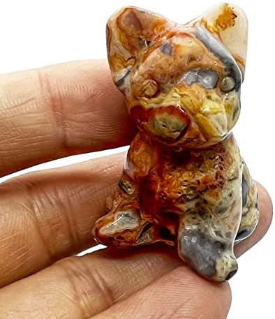 HSLUTIEE 1,5 ”Gemstone Lucky Dog Pocket Stone estátua de estátua, escultura esculpida Cura colecionável Cura para decoração de animais em casa Fengshui, ágata louca