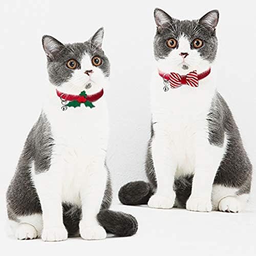 Azuza Christmas Kitten Collar with Bell 2 Pack Christmas Kitten Bowtie Breakaway Kitten Collar com tamanho de design de Natal ajustável de 6 - 8