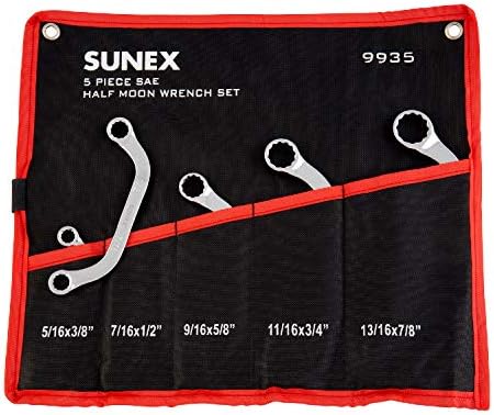 Sunex 9935 SAE Half Moon Chavend Set, 5/16 x 3/8 polegadas-13/16 x 7/8 polegadas, totalmente polidas, 5 peças