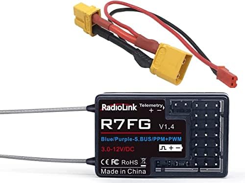 Xiangtat Radiolink 2.4GHz R7FG 7 canais Receptor giroscópio com controle de telemetria de voltagem de longo alcance, Sistema de rádio