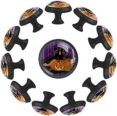 12 peças Happy Halloween Pumpkin Spooky Castle Knobs de vidro para gavetas de cômodas, 1,37 x 1,10 em armários de cozinha redondos