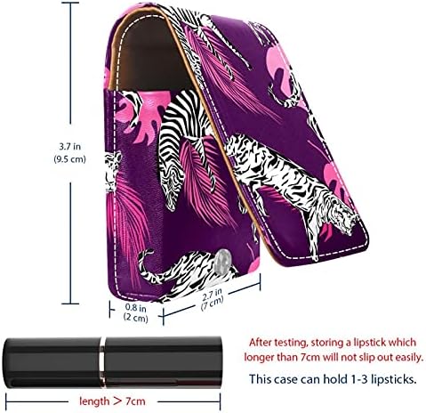 Caixa de batom de maquiagem para o organizador de batom portátil do padrão de zebra externo com espelho Mini Makeup Bag, leva até 3 batom
