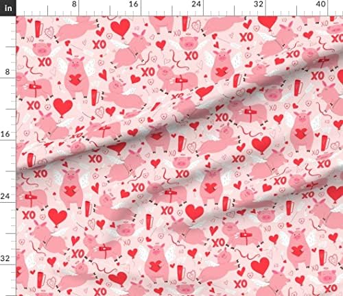 Tecido Spoonflower - Cupides Pigs Corações do balão Dia dos namorados Adoro romance romance peculiar imprimido em tecido de