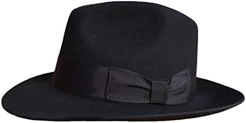Classic Black Men's Wool Felt Gangster Gangster Mobster Gentleman Fedora Hat