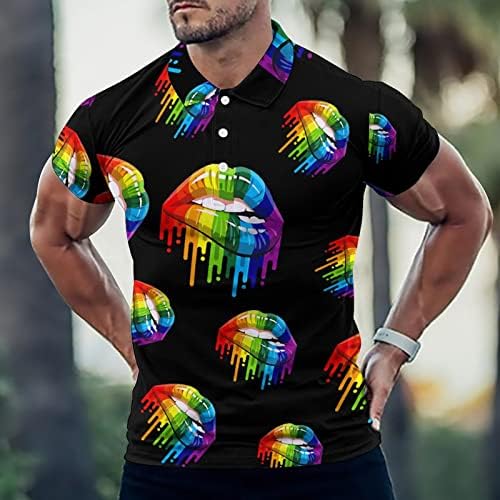 Camisa pólo homossexual gay lésbica Lips de arco-íris de pólo masculino de manga curta de colarinho duplo de colarinho casual camiseta