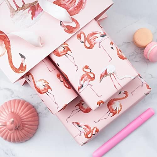 Papel de embrulho reversível wrapaholic - mini roll - 17 polegadas x 33 pés - design de flamingo e bolinhas para aniversário, feriado, casamento, chá de bebê