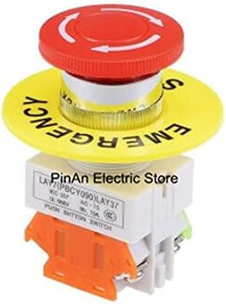 Skxmod 22mm de cogumelo de trava de emergência interruptor de botão de emergência vermelho com tampa à prova d'água 1No 1NC