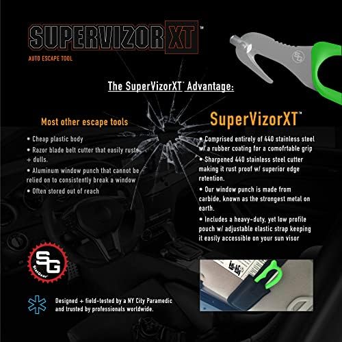 StatGear Supervisor XT Auto Emergency Rescue Escape Tool - Cutter do cinto de segurança e do martelo de vidro da janela Sobrevivência do martelo - monta direto para o seu visor do sol! Pacote de 2