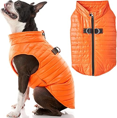 Jaqueta de cachorro de soprador gooby puffer - laranja, grande - Ultra Fin Fin -Up Wind Discarro com dupla coleira de