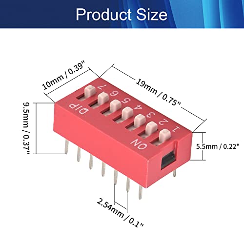 5pcs Red Dip Switch Horizontal 1-7 Posições de 2,54 mm para placas de pão de circuito PCB, Aicosineg
