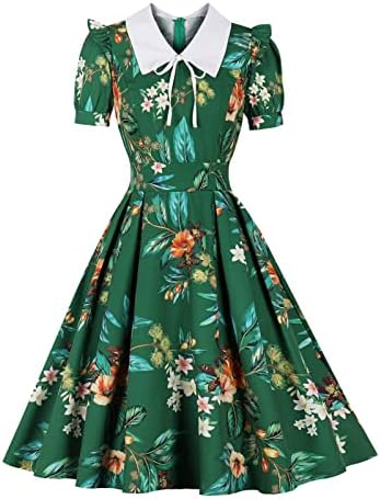 Vestido vintage de Ruziyoog para mulheres de lapela casual Vestido de estampa floral de decote floral A-line Dress Rockabilly