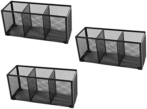 Operitacx 3pcs Três caixa de armazenamento de grade Black Organizer Bins Holder de caneta Retângulo Ferro preto