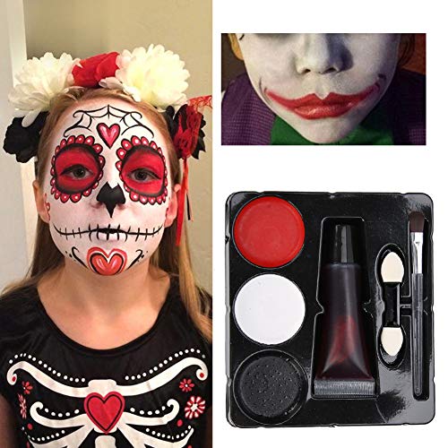 Conjunto de ferramentas de pintura de rosto de maquiagem de Halloween, maquiagem falsa de sangue, maquiagem de sangue falso para traje de Halloween, festas de festivais, festa de cosplay, maquiagem comum, etc.