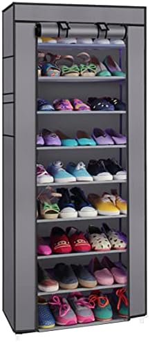 Rack de sapatos de 10 camadas ADUZA, 27 pares Organizador de armazenamento de sapatos de entrada empilhável, tecido de sapato não tecido sem tecido gratuito para o corredor, armário, sala de estar cinza