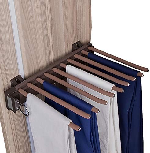 Calça de calça yykj calças calças penduradas em alumínio + abds push-pull 10 calças para casa cabide de vestiário multifuncional dentro do rack de armazenamento do gabinete