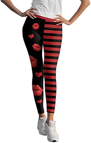 IIUS Valentines Leggings For Women Lips Print Cantura alta executando leggings de ioga calças de fitness de treino mole escovado