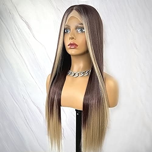 Jomico Blonde Destaque Balayage Longo Longo Sintético Lace Front Wigs Para Mulheres Negras Futura Japão Japão Resistente ao