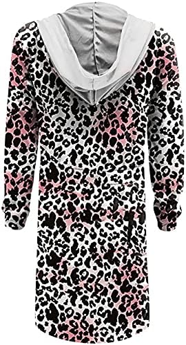 Ruziyoog Moda feminina Zip Front Capuzes Vestido de leopardo com manga longa vestidos de cintura casual vestido de corpo