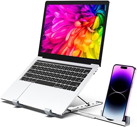 Riwuct Laptop Stand para mesa, 9 ângulos de computadores ergonômicos ajustáveis ​​com porta -telefone destacável, laptop portátil de resfriamento de alumínio compatível com o MacBook Pro Air até 15,6 ''
