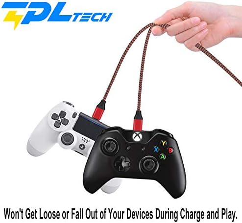 Controlador PS4 de Cabo de Carregamento TPLTech, ［2Pack-15ft］ Micro USB 2.0 Nylon trançado o cabo de carregador Fast, Sync Sync